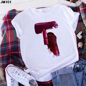T-shirt Women 2021 3D Lipstick Printed Fashion Casual Short Sleeve Top Tshirt Su